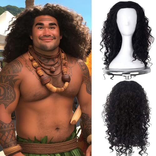 Maui Cosplay Perücke Herren Cosplay Perkücken Mittel lang Curly Natürliche Schwarze Halloween Synth ische Perücke für Männer von Syedeliso