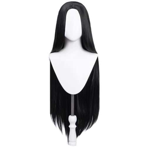 Morticia Perücke Frauen Lange Gerade Perücke Mittelteil Synthetisch Morticia Halloween Kostüm Volle Perücke Perücke mit Perücke Cap (Schwarz) von Syedeliso