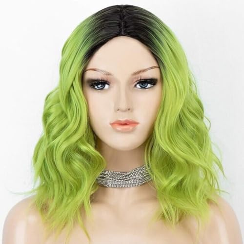 Ombre Grüne Perücke Kurze Lockige Perücke Bob Perücke Matcha Grüne Perücken Frauen Mädchen Beach Wave Perücken für Halloween Party Karneval Nachtleben Konzerte Kostüm Party von Syedeliso