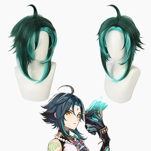 Xiao Perücke kurze Blaue Steigung Fluffy Xiao Cosplay Perücken Unisex Anime Spiel Hitze Synth ische Faser Haar mit Haarnetz für Frauen Männer Halloween Kostüm Party von Syedeliso