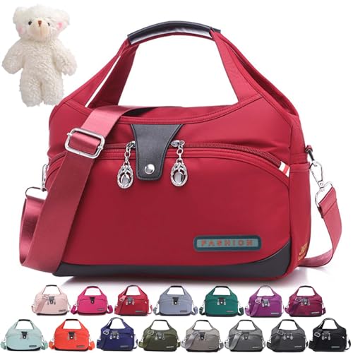 Beautifuldeer Anti Theft Handbag, Fashion Lightweight Messenger Bag, Waterproof Oxford Cloth Satchel, Zipper Multi-Layer (Red) von Syeefula