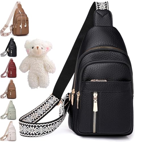 Wbougisay Crossbody Bag, Anti-Theft Embroidery Solid Color Crossbody Bag for Daily Travel, Multiple Pockets, Large Capacity (Black) von Syeefula