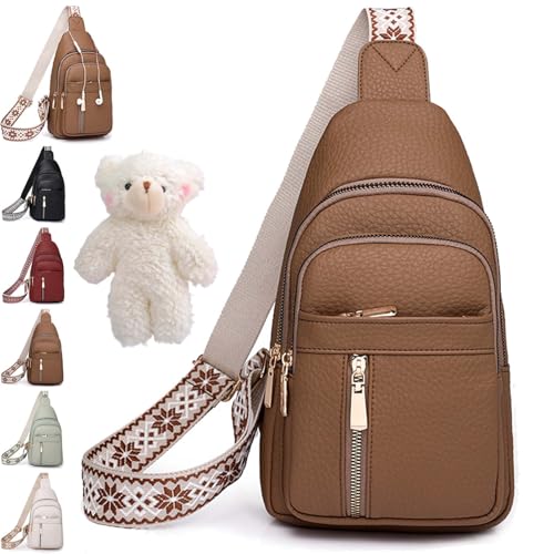 Wbougisay Crossbody Bag, Anti-Theft Embroidery Solid Color Crossbody Bag for Daily Travel, Multiple Pockets, Large Capacity (Brown) von Syeefula