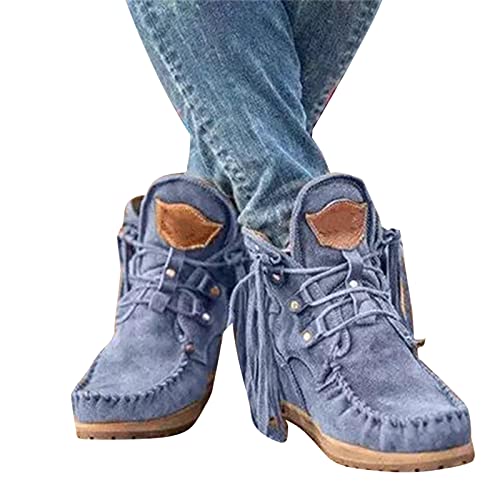 Syfinee Damen Retro Stiefeletten New Suede Retro Ankle Boots Luxus Matte Schuhe Quaste Mode Stiefel von Syfinee