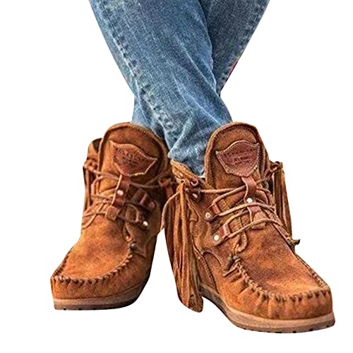 Syfinee Damen Retro Stiefeletten New Suede Retro Ankle Boots Luxus Matte Schuhe Quaste Mode Stiefel von Syfinee