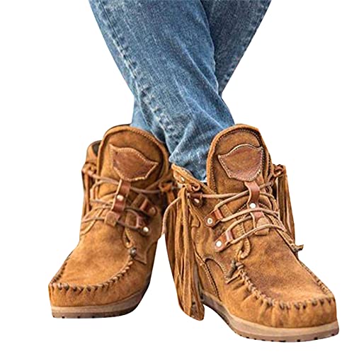 Syfinee Damen Retro Stiefeletten New Suede Retro Ankle Boots Luxus Matte Schuhe Quaste Mode Stiefel von Syfinee