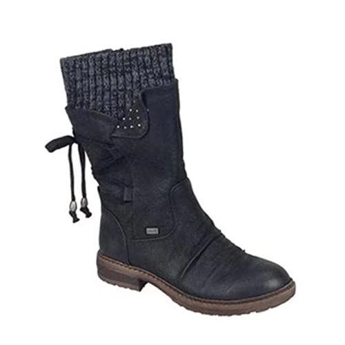 Syfinee Damen Winterstiefel, halblange Stiefel, warme Rückseite, Schnürstiefel, Schneestiefel mit dickem Absatz, Vintage-Design von Syfinee