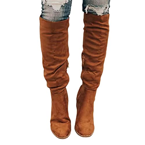 Syfinee Damenstiefel, Wildleder, lange Winterstiefel, modische Overknee-lange Stiefel mit Blockabsatz, Stretch-Passform, hohe Stiefel für Frauen und Mädchen, Winter, einfach anzuziehen von Syfinee