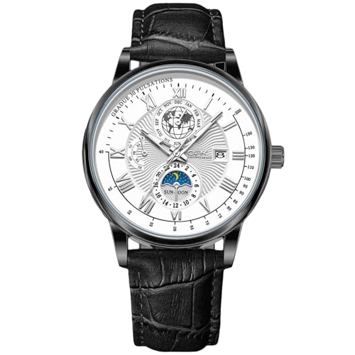 Syfunlv Herrenuhr Mode Quarzwerk Armbanduhr, 30M Wasserdicht Multifunktionale Uhren Leuchtende Datumsanzeige Modische Freizeituhr Sport Multifunktions Lederuhr. (Schwarz-Weiß-Schwarz) von Syfunlv