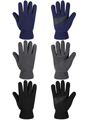 3 Paare Kinder Winter Warme Handschuhe Weiche Polar Vlies Handschuhe Kaltes Wetter Warme Fäustlinge für Jungen Mädchen (Schwarz, Marineblau, Grau, M) von Syhood