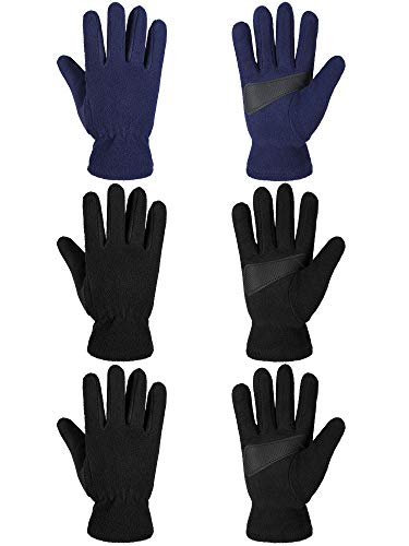 3 Paare Kinder Winter Warme Handschuhe Weiche Polar Vlies Handschuhe Kaltes Wetter Warme Fäustlinge für Jungen Mädchen (Schwarz, Marineblau, M) von Syhood