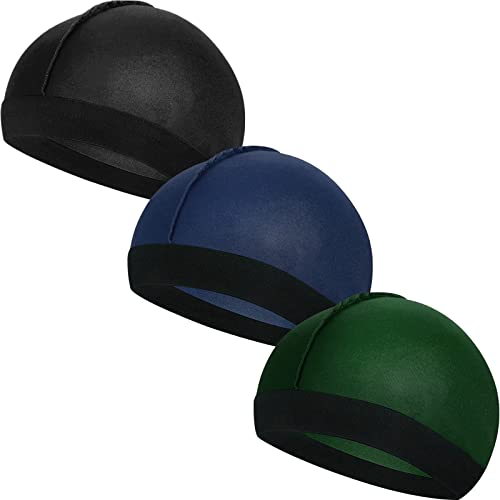 3 Stück Kinder Satin Silky Wave Caps Set Unisex Kid Beanie Cap 360 Wave Wide Strap Skull Caps, Schwarz, Marineblau, Dunkelgrün, Einheitsgröße von Syhood