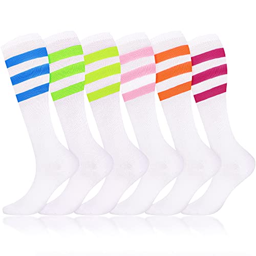 6 Paar Neon Kniestrümpfe Neon Streifen Kniestrümpfe, White, Mixed Colors Stripes, Einheitsgröße von Syhood