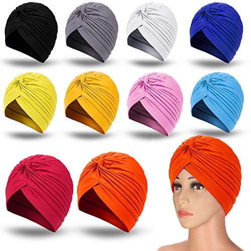 Syhood 10 Stück Stretch Polyester Turbans Kopf Bennie Cover Indien Hut Twisted Headwrap, Helle Farben, Einheitsgröße von Syhood