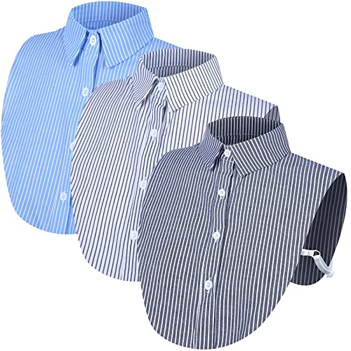 Syhood 3 Stück gefälschte Kragen abnehmbare Kragen Damen halbe falsche Hemdkragen Dickey Tops Kragen für Frauen, Streifen-Stil., Einheitsgröße von Syhood
