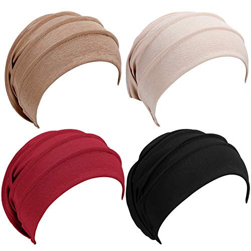 Syhood Slouchy Beanies Mützen, weiches Polyester, Schlafmütze, dehnbar, Kopfbedeckung für Damen, 4 Stück, Schwarz, Rot, Kaffee, Beige, Einheitsgröße von Syhood