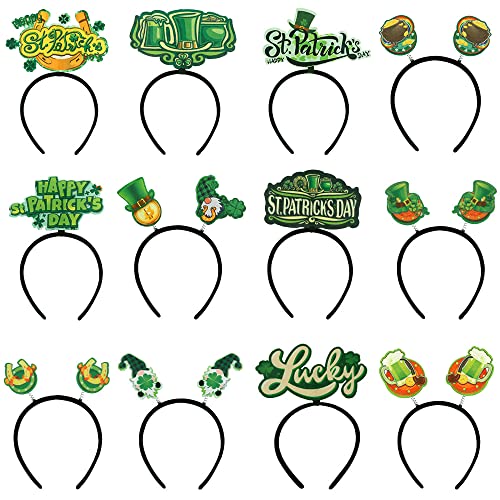 12Pcs St Patricks Day Headband Set Shamrock Head Boppers,Irisches Feiertagszubehör-Set,Geeignet Für Maskenball, Festival, Party, Parade, Fotodekoration,Green Hat Boppers Irish Day Party Supplies von Syijupo