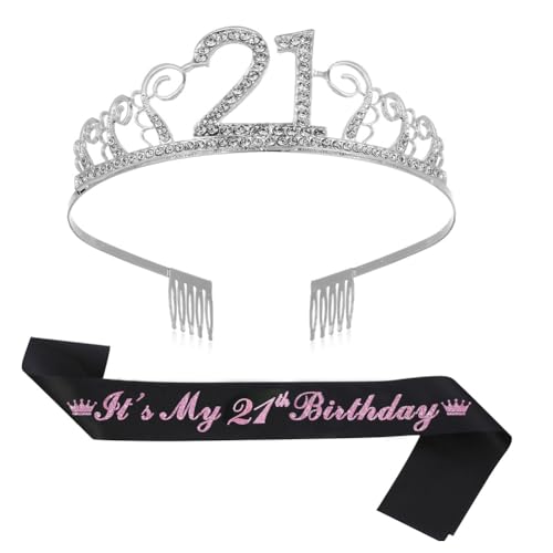 Geburtstags Krone,21. Geburtstags Kristall Tiara Krone Mit It's My 21st Birthday Schärpe Birthday Crown Prinzessin Kronen 21. Geburtstags-Krone Schärpe Set Strass Geburtstag Tiara Für Frauen Party von Syijupo