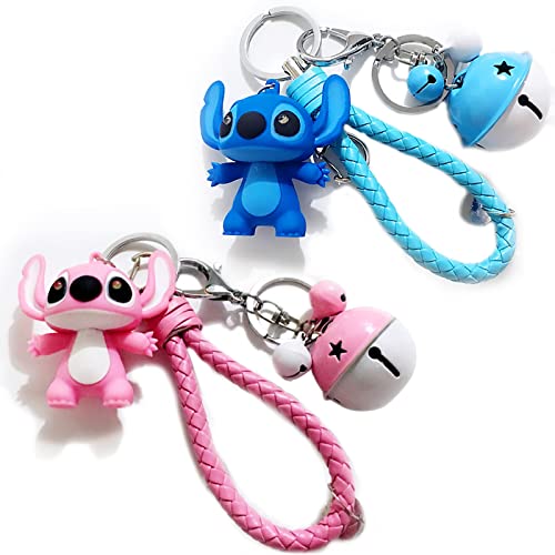 2-teiliges Set Cartoon Schlüsselbund Karikatur, Lilo und Stitch Schlüsselanhänger, Stitch Schlüsselanhänger, Mädchen Junge Souvenir Geschenk Spielzeug Wackelkopffiguren Kinder Keychain(blau+rosa) von Sykerout