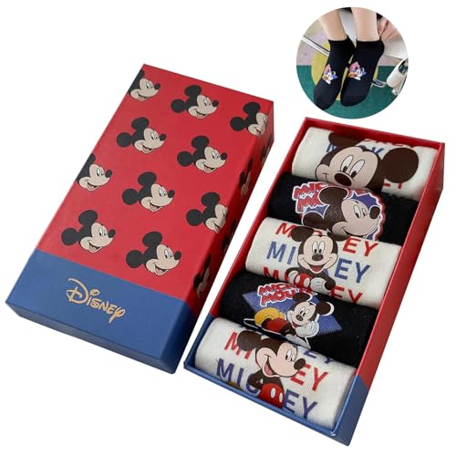 5 Paare Cartoon-Socken, Mickey-Mouse-Socken,Damen Socken mit Beliebten Charakteren, Weiche und Atmungsaktive Socken Damen Schuhe, Niedlich und Lustige Socken für Teenager und Frauen mit Geschenkbox von Sykerout