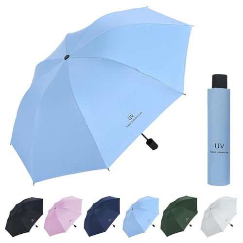 Mini Regenschirm,Taschenschirme Mit 8 Rippen,Regenschirm Sturmfest, Taschenschirm Uv Schutz, Sonnenschutz Regenschirm Im Freien Uv Faltender Regenschirm,Winddicht Und Sturmfest（Blau） von Sykerout