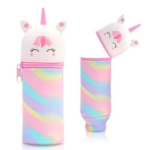 Silikon Federmäppchen mit Tierdesign - Süßes 2-in-1 Schulmäppchen aus weichem Silikon | Federmappe & Stiftehalter | Schlampermäppchen für Schule, Büro (Einhorn-Camouflage Weiß) von Sykerout