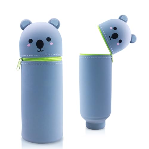 Silikon Federmäppchen mit Tierdesign - Süßes 2-in-1 Schulmäppchen aus weichem Silikon | Federmappe & Stiftehalter | Schlampermäppchen für Schule, Büro (Grauer Koalabär) von Sykerout