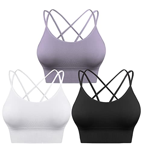 Sykooria 1-3 Pack Strappy Sports Bra for Women Sexy Crisscross Open Back for Yoga Running Athletic Gym Workout Fitness Tops von Sykooria