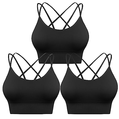 Sykooria 3er-Pack Sport-BH für Damen, sexy überkreuzt, für Yoga, Laufen, Sport, Fitnessstudio, Workout, Fitness, Tanktops, 3er-Packung schwarz + schwarz + schwarz, Medium von Sykooria