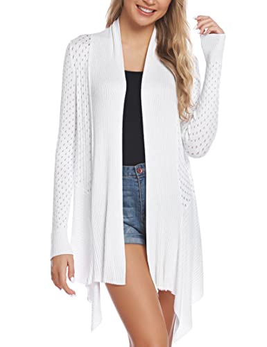 Sykooria Cardigan Damen Langarmshirt Loose Fit Einfarbig Hautfreundlich Outwear Strickjacke Weiß,L von Sykooria