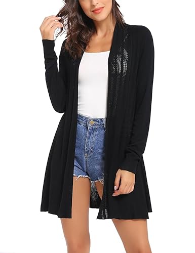 Sykooria Cardigan Damen Schwarz Langarm Leicht Komfortabel Lustig Einfarbig Strickcardigan Schwarz,XXL von Sykooria