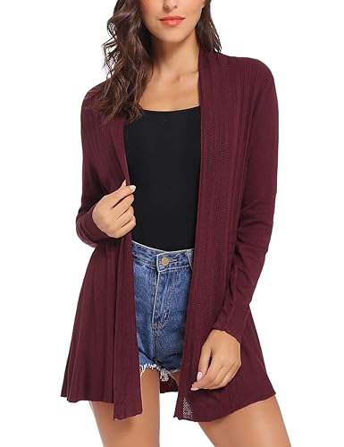 Sykooria Cardigan Langarmshirt Damen Langarm mit Leichter Leicht Komfortabel Lustig Einfarbig Strickcardigan Weinrot,XXL von Sykooria