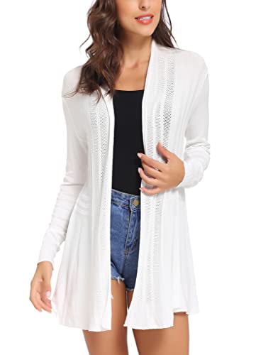 Sykooria Cardigan Langarmshirt Damen Loose Fit Einfarbig Hautfreundlich Outwear Lady-fit Strickjacke Weiß,XXL von Sykooria