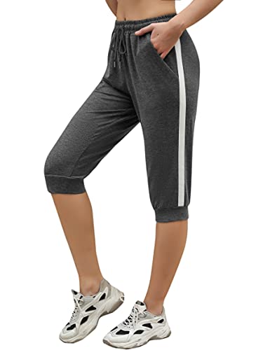 Sykooria Damen 3/4 Jogginghose Trainingshose High Waist Sporthose Yoga Hosen Freizeithose Sweathose Baumwolle für Laufen Yoga Fitness, 816-Dunkelgrau, S von Sykooria