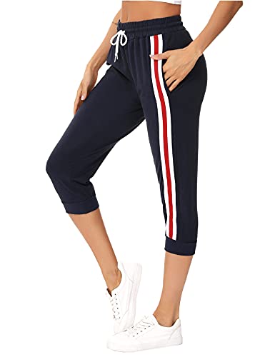 Sykooria Damen 3/4 Jogginghose Trainingshose High Waist Sporthose Yoga Hosen Freizeithose Sweathose Baumwolle für Laufen Yoga Fitness, B-Dunkelblau XXL von Sykooria