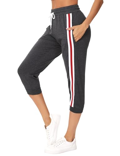 Sykooria Damen 3/4 Jogginghose Trainingshose High Waist Sporthose Yoga Hosen Freizeithose Sweathose Baumwolle für Laufen Yoga Fitness, B-Dunkelgrau L von Sykooria