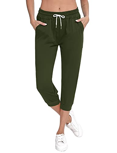 Sykooria Damen 3/4 Jogginghose Trainingshose High Waist Sporthose Yoga Hosen Freizeithose Sweathose Baumwolle für Laufen Yoga Fitness, Grün S von Sykooria