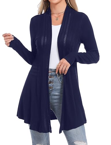 Sykooria Damen Cardigan Langarm Einfarbig Lustig Lang Strickjacke Langarmshirt mit Leichter, Navy, M von Sykooria