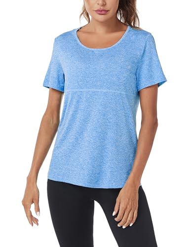 Sykooria Damen Funktionsshirt Tech Short Sleeve T-Shirt Rundhals kurzärmliges Atmungsaktives Laufshirt Leichtes Sport T Shirt, Blau L von Sykooria