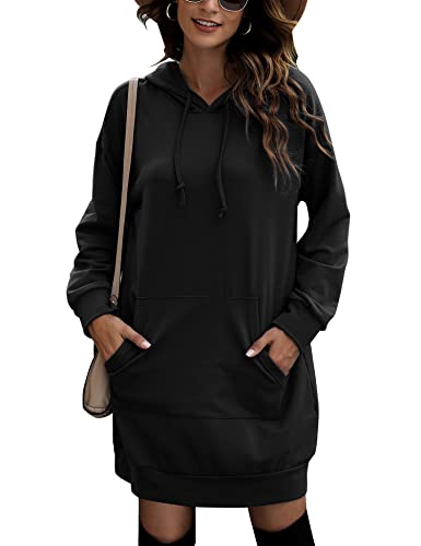 Sykooria Damen Sykooria Women's Hoodie Dress Pullover Long Sleeve Basic Sweatshirts Hoodie Dress Hooded Sweatshirt, Schwarz, XL EU von Sykooria