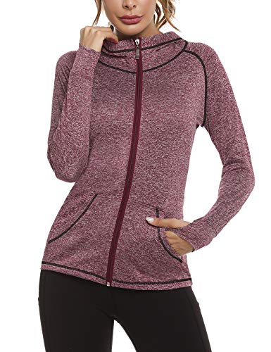 Sykooria Damen Sweatjacke Langarm Trainingsjacke Laufjacke Hoodie Leichte Atmungsaktiv Sportjacke voll Zip Kapuzenjacke mit Daumenloch und Seitentasche Fitness von Sykooria