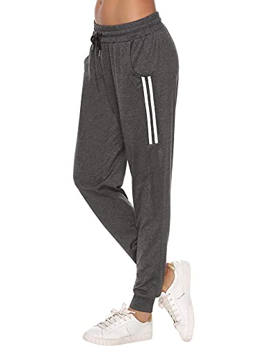 Sykooria Damen Jogginghose Sporthose Lang Yoga Hosen Freizeithose Laufhosen Baumwolle High Waist Trainingshose für Frauen mit Streifen-Streifen B-dunkelgrau-L von Sykooria