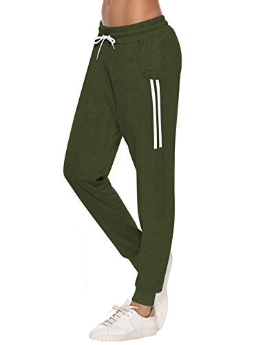 Sykooria Damen Jogginghose Sporthose Lang Yoga Hosen Freizeithose Laufhosen Baumwolle High Waist Trainingshose für Frauen mit Streifen-Streifen B-grün-M von Sykooria