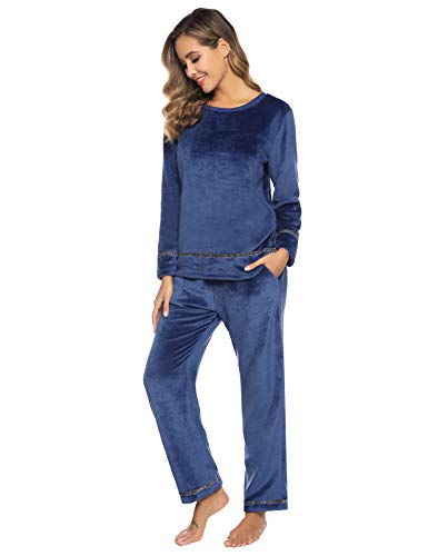 Sykooria Schlafanzug Damen Winter warm Hausanzug Damen Kuschelig Pyjama aus Flanell Zweiteilige Nachtwäsche Set Fleece Oberteile & Pyjamahosen Hausanzug Sleepwear, Grau, L von Sykooria