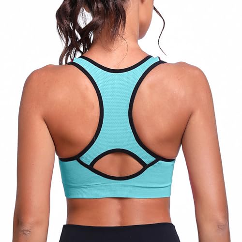 Sykooria Damen Sport BH Gepolstert Bustier Damen BH ohne Buegel Racerback Push up BH mit Farbverlauf Sport Top für Yoga Fitness, 317-Blau, M von Sykooria