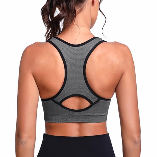 Sykooria Damen Sport BH Gepolstert Bustier Damen BH ohne Buegel Racerback Push up BH mit Farbverlauf Sport Top für Yoga Fitness, 317-Grau, L von Sykooria