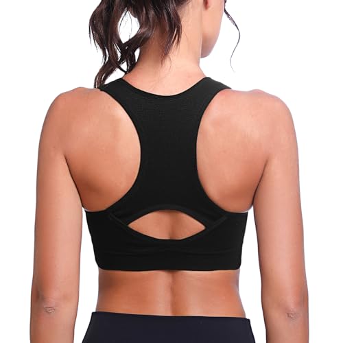 Sykooria Damen Sport BH Gepolstert Bustier Damen BH ohne Buegel Racerback Push up BH mit Farbverlauf Sport Top für Yoga Fitness, 317-Schwarz, L von Sykooria