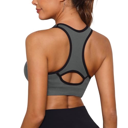Sykooria Damen Sport BH Gepolstert Bustier Damen BH ohne Buegel Racerback Push up BH mit Farbverlauf Sport Top für Yoga Fitness, 341-Grau, L Sykooria Damen Sport BH Gepolstert Bustier Damen BH ohne Buegel Racerback Push up BH mit Farbverlauf Sport Top für Yoga Fitness, 341-Grau, L von Sykooria