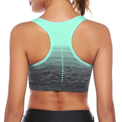 Sykooria Damen Sport BH Gepolstert Bustier Damen BH ohne Buegel Racerback Push up BH mit Farbverlauf Sport Top für Yoga Fitness, Grün, L von Sykooria