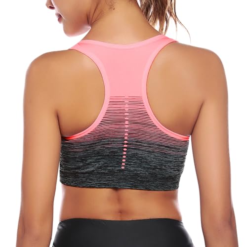 Sykooria Damen Sport BH Gepolstert Bustier Damen BH ohne Buegel Racerback Push up BH mit Farbverlauf Sport Top für Yoga Fitness, Rosa, M von Sykooria